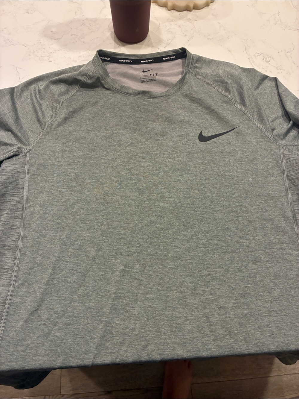 Nike Men's Long Sleeve Heathered Light Green Dri-FIT Top